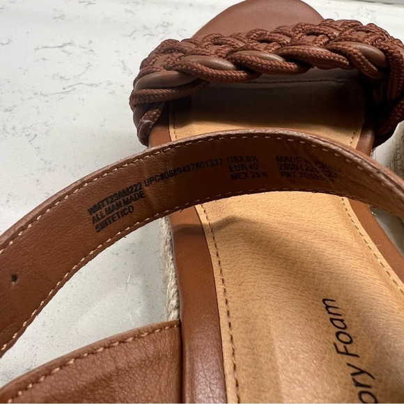 Brown Braided Memory Foam Wedge Espadrille Heel Ankle Strap Sandals Size 8.5 - Picture 8 of 13